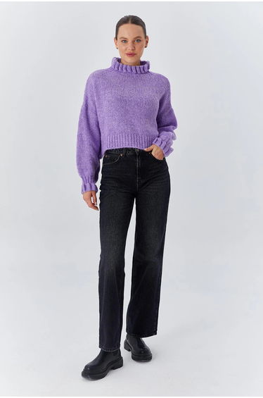 Mixray Thick Turtleneck Textured Crop Sweater