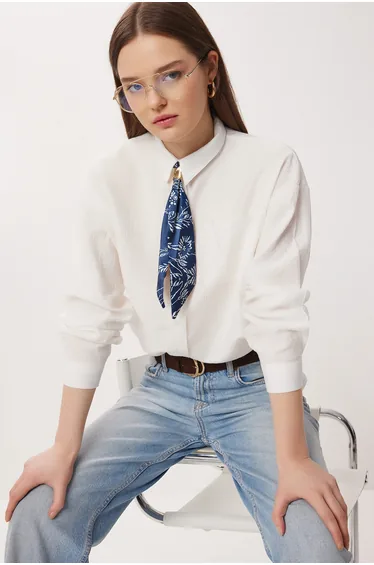 ISTANBUL Textured Oversized Button-Up Shirt with Tie Detail