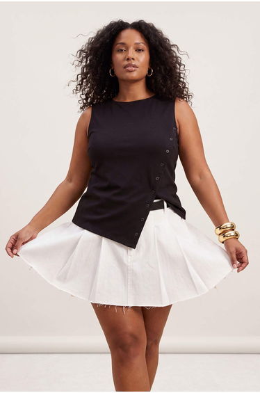 Teen Black Fitted Boat Neck Sleeveless Cropped Stretchy Knitted Plus Size Blouse
