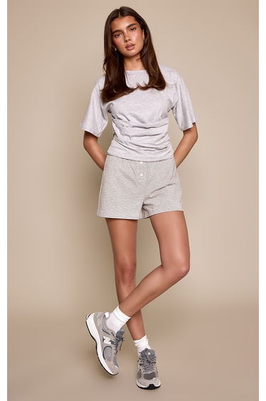 Chocolate Striped Button Down Shorts