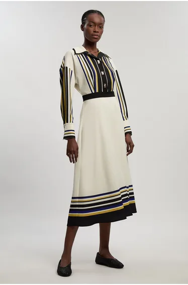 Contrast Stripe Twill Woven Maxi Shirt Dress