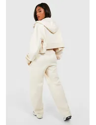 Deep Hem Crop Top 3 Piece Hooded Tracksuit - stone - 1