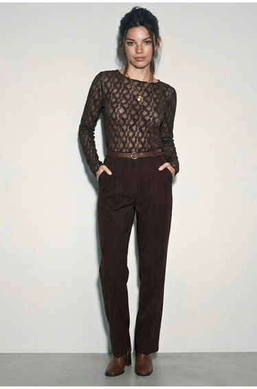 LUCCI Lace Crew Neck Long Sleeve Blouse