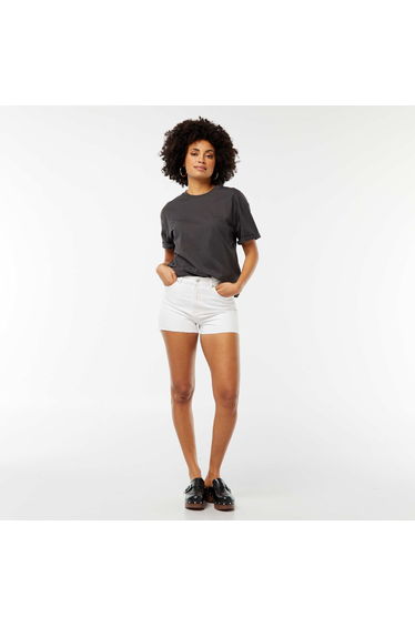 Denim shorts with raw-edge finish WHITE
