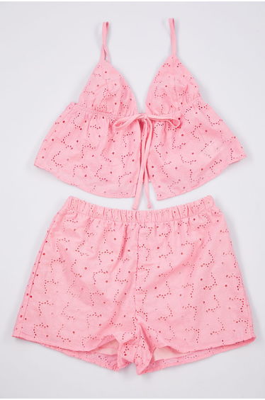 Pink 100% Cotton Floral Poplin Woven Pajama Set