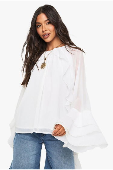 Chiffon Ruffle Button Back Blouse