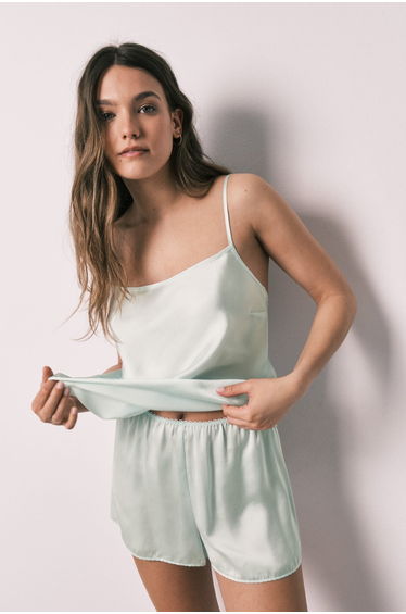 Green satin short pyjamas