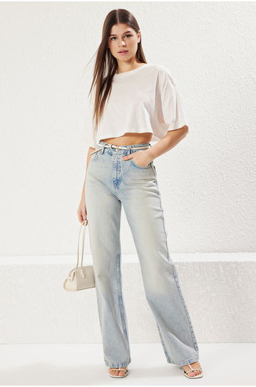 Light Blue High Waist Wide Leg Jeans