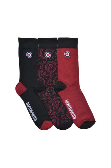 Lambretta Mens Paisley Socks (Pack of 3) - Black/Wine