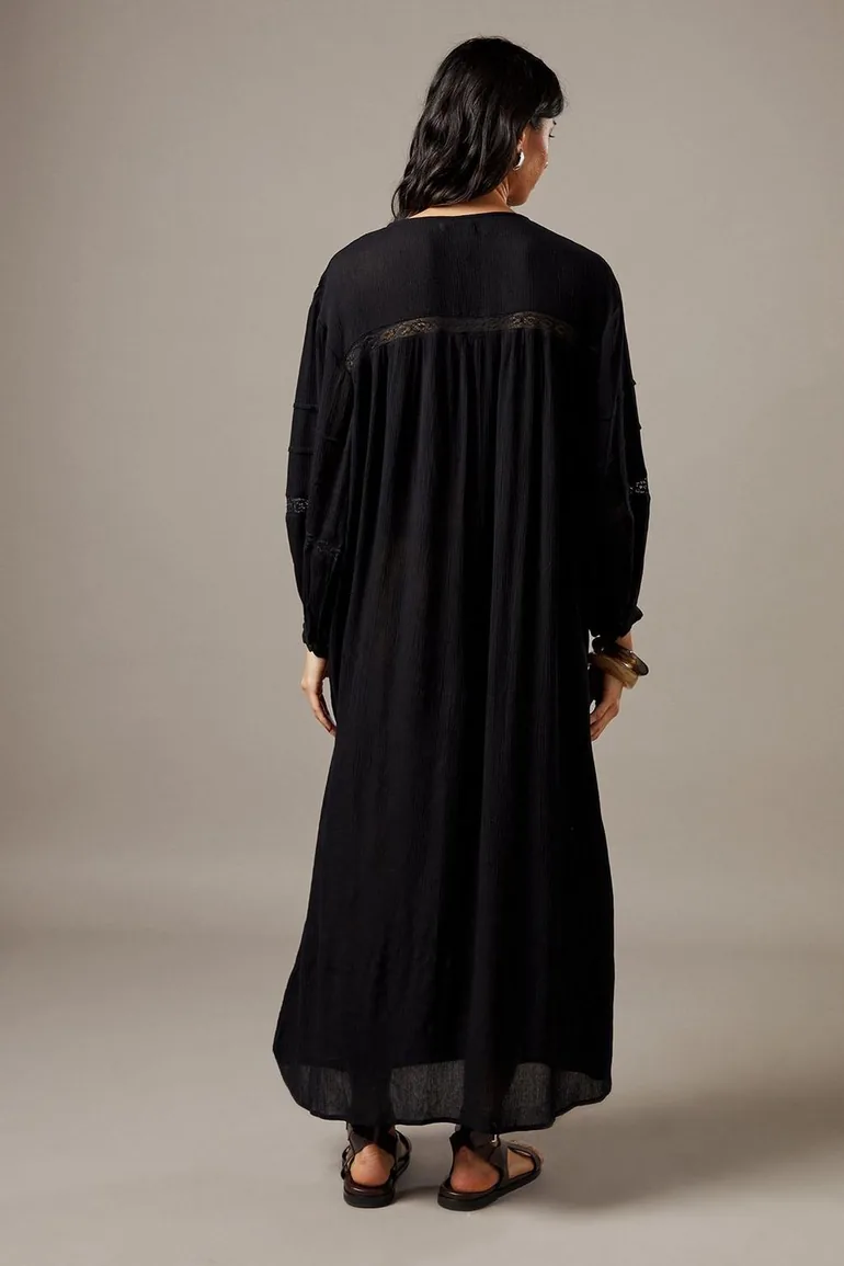 Cheesecloth Embroidered Trim Insert Midi Smock Dress Warehouse Black : Day  Dresses : VogaCloset Iraq