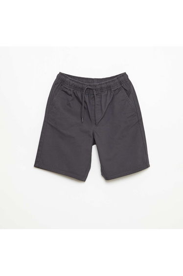 Plain Chino Bermuda Shorts with Drawstrings BLACK