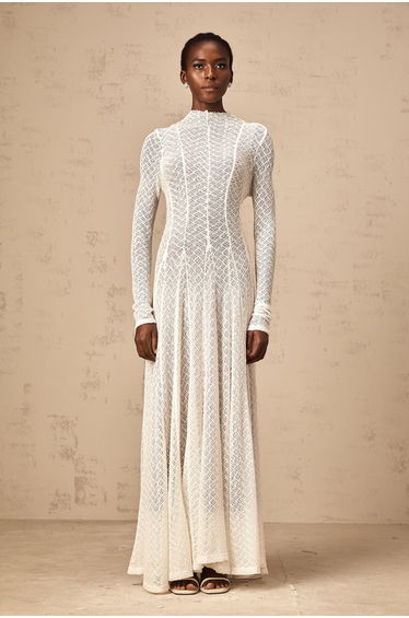 Athena wavy-pattern lace maxi dress in White