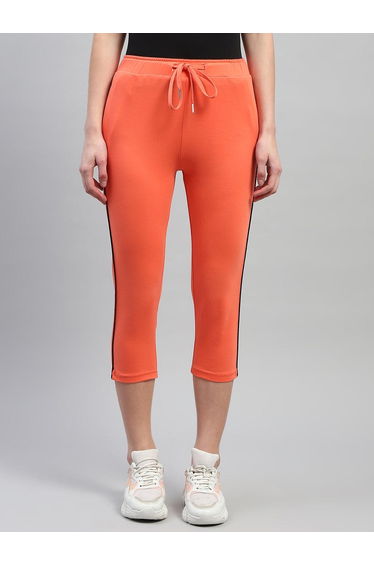 Women Orange Solid Drawstring Waistband Regular Fit Capris
