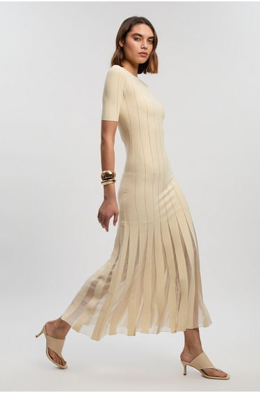Viscose Blend Filament Full Skirt Knit Short Sleeve Dress
