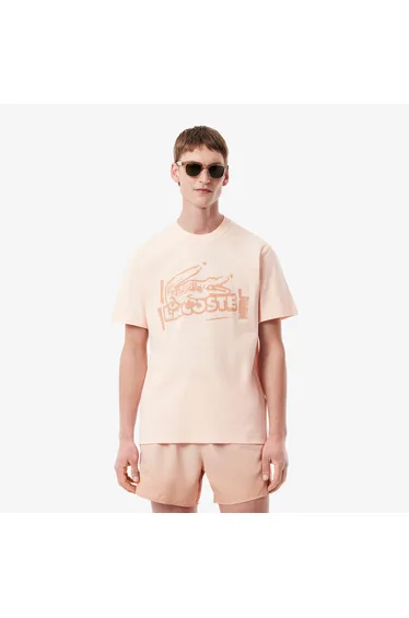 Men's Lacoste Printed Cotton Jersey T-Shirt in Orange