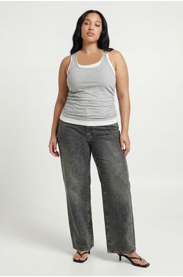 Plus Ribbed Layer Vest with Gold Trim - grey