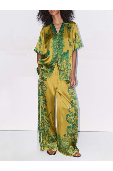 Exquisite Satin Unique Floral Print Button Down Loose Shirt