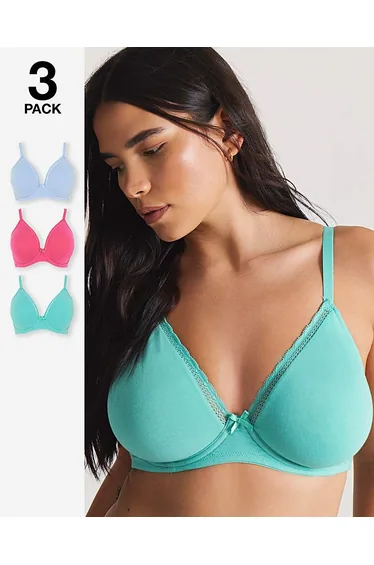 3 Pack Claire Cotton Wired Full Cup Bras