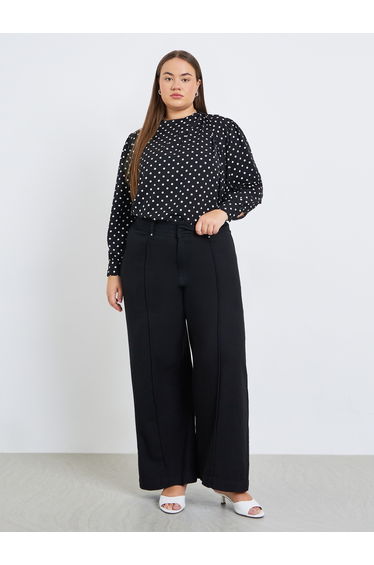 Plus Size Polka Dot High Neck Blouse