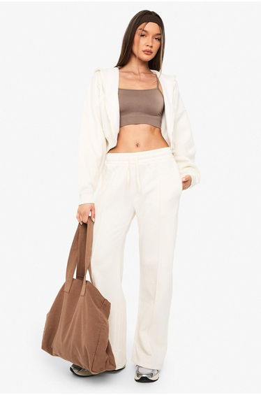 BOXY BALLOON SLEEVE OVERSIZED ZIP THROUGH HOODIE - ecru