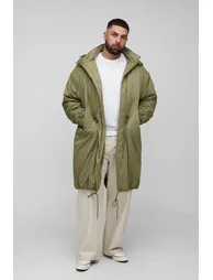 معطف بوهو مان قطن أخضر بطول الركبة - للمقاسات الكبيرة