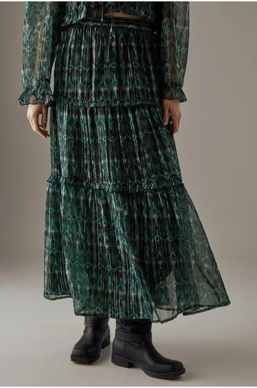 Metallic Chiffon Tier Maxi Skirt