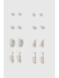 Gold Stud & Hoop Stacking Earrings 8 Pack - gold