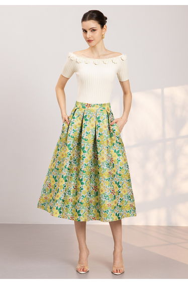 Crochet 3D Rose Off-Shoulder Rib Knit Top in Cream for Floral Exhibit & Sunset Cocktail