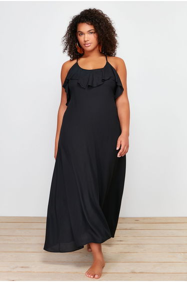 Trendyol Curve Plus Black Halter Neck A-Line Midaxi Dress
