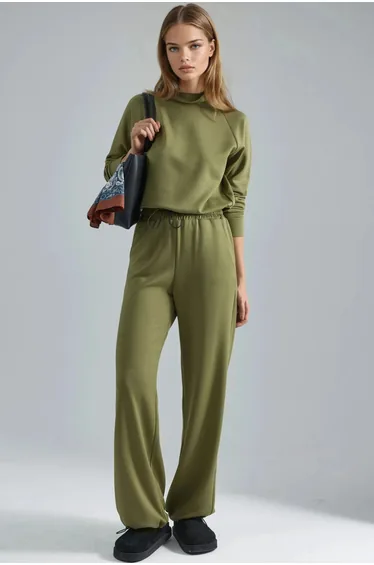 Modal Touch Half Turtleneck Blouse & Elastic Waist Pants Bersan Collection