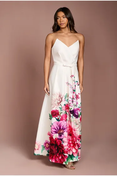 Wired Bandeau Border Print Maxi Dress