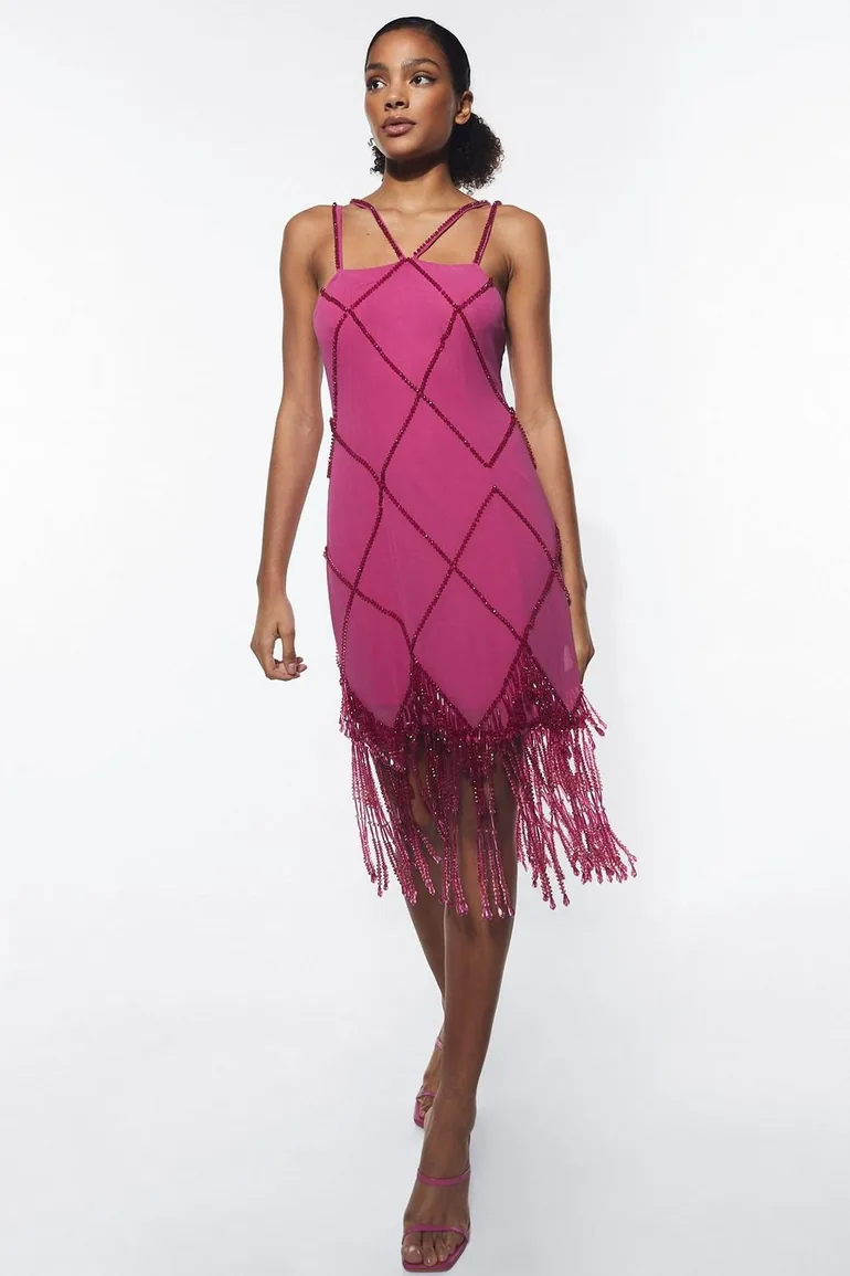 warehouse tassel beaded strappy midi dress Lime Warehouse Tassel Beaded Strappy Midi Dress