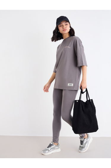 Oversized Slogan T-Shirt and Badge Detail Leggings Co-Ords