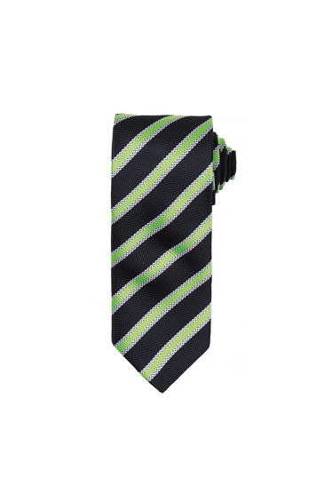 Premier Mens Waffle Stripe Formal Business Tie - Black/Lime