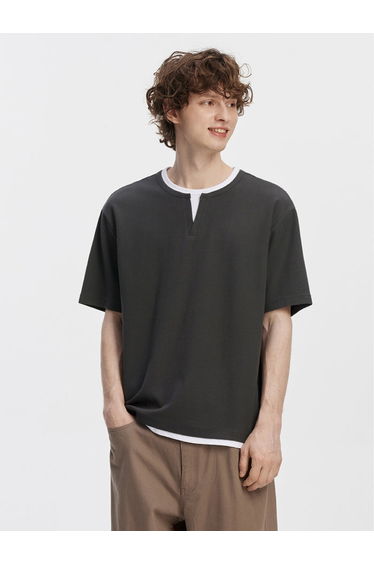 Men's Layered V-Cut Collar Oversized T-Shirt