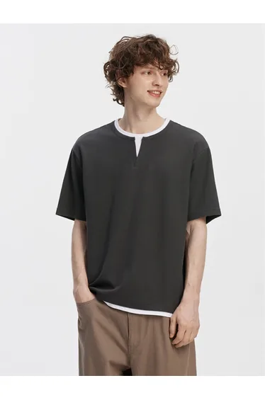 Men's Layered V-Cut Collar Oversized T-Shirt