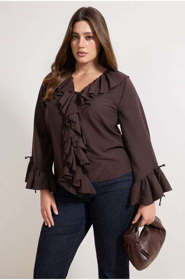 Dark Brown Aerobin Woven Oversized Blouse