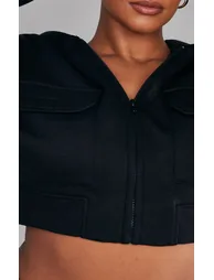 Plus Black Zip Up Cargo Crop Hoodie - 3