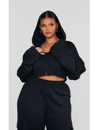 Plus Black Zip Up Cargo Crop Hoodie