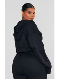 Plus Black Zip Up Cargo Crop Hoodie - 1