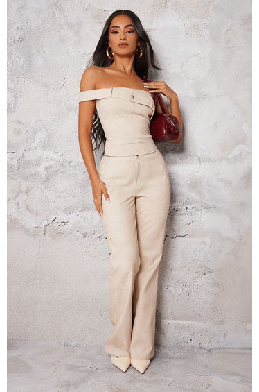 Petite Stone Faux Leather Zip Front Flared Trousers