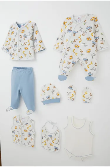 Baby Boy Hospital Discharge Set, 8-Piece Safari Adventure, Cute Animal Pattern, Off-White