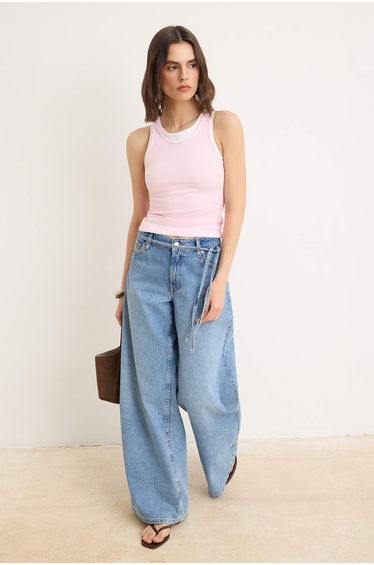 Wardrobe Essentials-Pink Double-Layer Fitted/Sleeveless Stretchy Knitted Undershirt