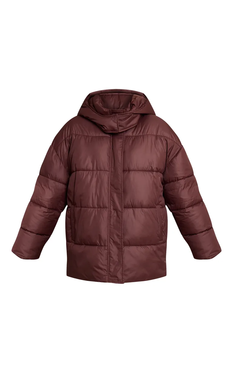 Chocolate Oversized Hooded Puffer Jacket - 4