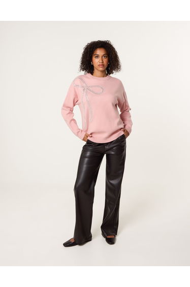 Diamante And Pearl Bow Knit Jumper