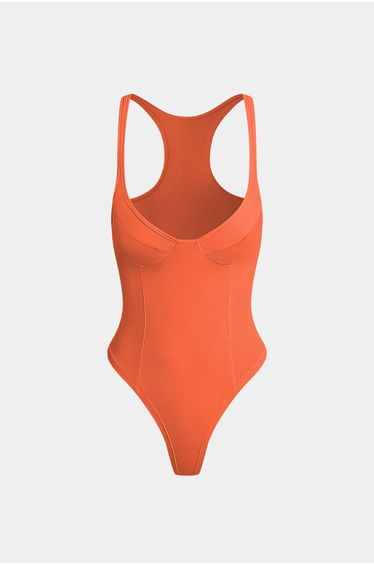Basic Solid Deep-V Neck Bustier Sleeveless Bodysuit
