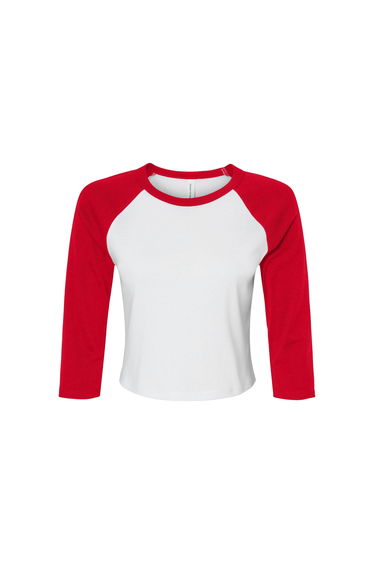 Bella + Canvas Womens/Ladies Micro-Rib Raglan 3/4 Sleeve T-Shirt - White/Red