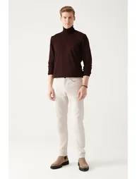 Men's Burgundy Full Turtleneck Wool Blended Standard Fit Normal Cut Knitwear Sweater