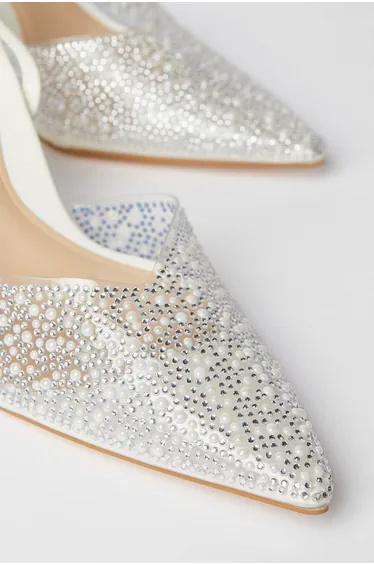 Bridal Tilly Diamante And Pearl Sling Back Pointed Court Shoes