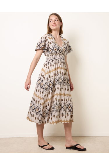 Embroidered Wrap Front Midi Dress